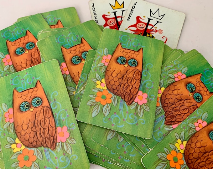 OWL Vintage Playing Cards Full Deck 1960s Bright Colorful Deck of 52 Cards Plus 2 Jokers No Box