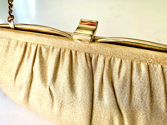Vintage Gold Evening Bag 1960's era Gold Fabric H… - image 4