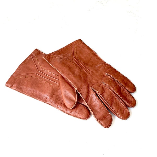 Vintage Men's Leather Gloves Soft Leather Cognac Color Size Large Made in Hungary 1970's era Kid Leather Lined Gloves