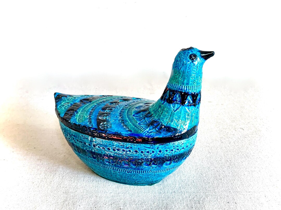 Vintage Bitossi Rimini Blue Bird Dish: Mid-century Ceramic Lidded