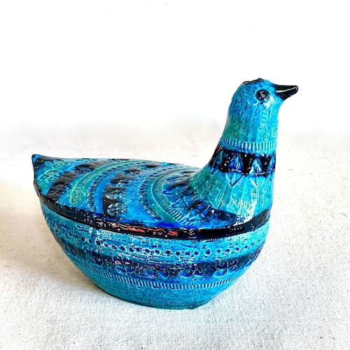 Vintage Bitossi Rimini Blue Bird Dish: Mid-century Ceramic Lidded