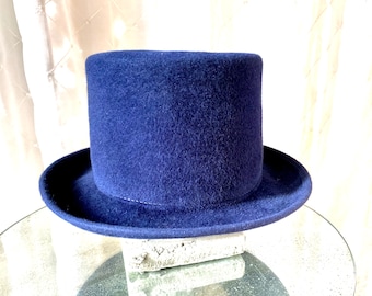 Vintage Top Hat Dark Blue made of Natural Rabbit Hair Soft Structure Top Hat Made in Italy