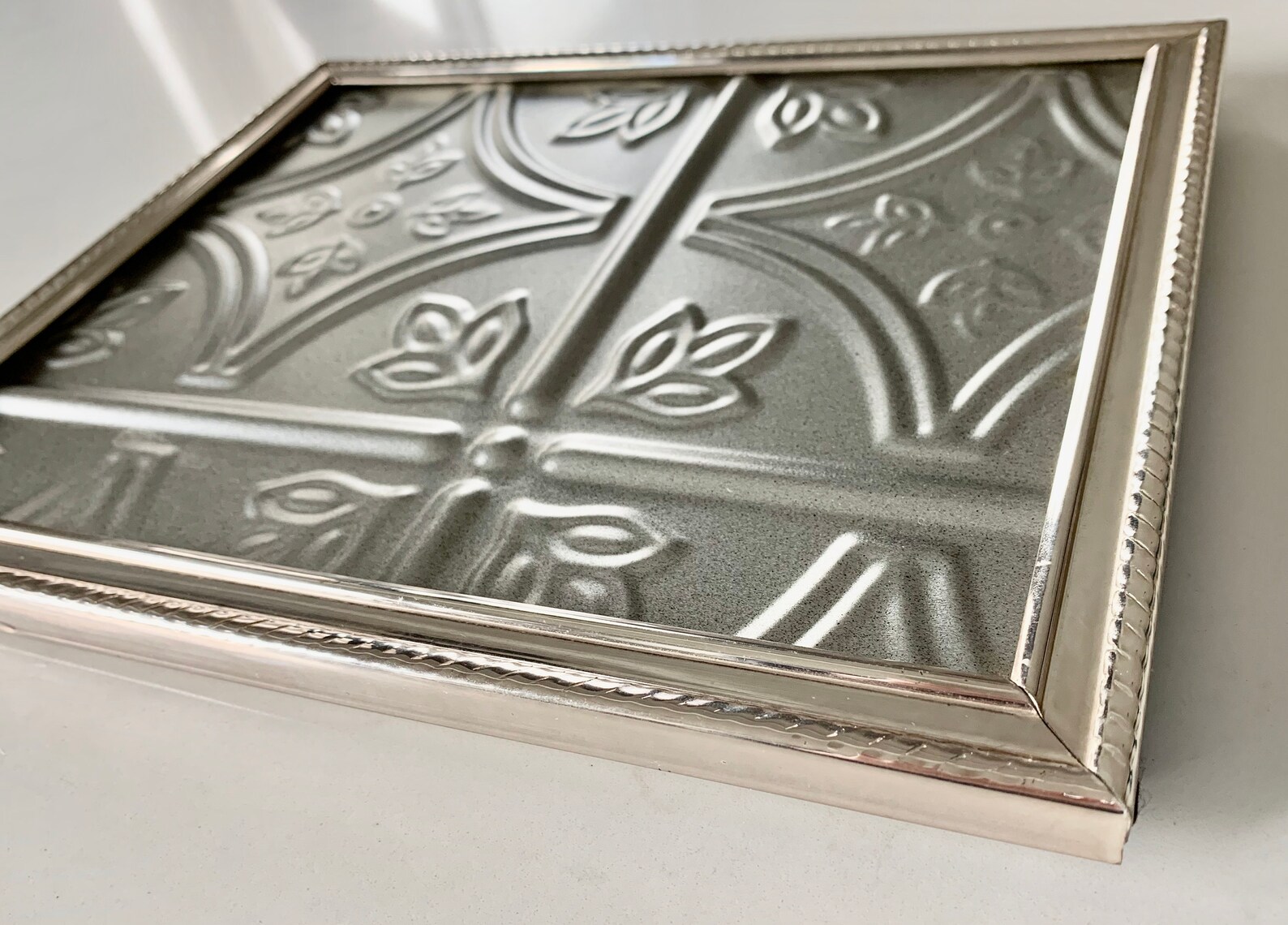 Framed Pressed Tin Tile in Vintage Metal Frame Unique Wall Art Etsy