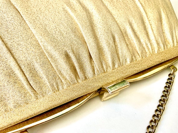 Vintage Gold Evening Bag 1960's era Gold Fabric H… - image 10