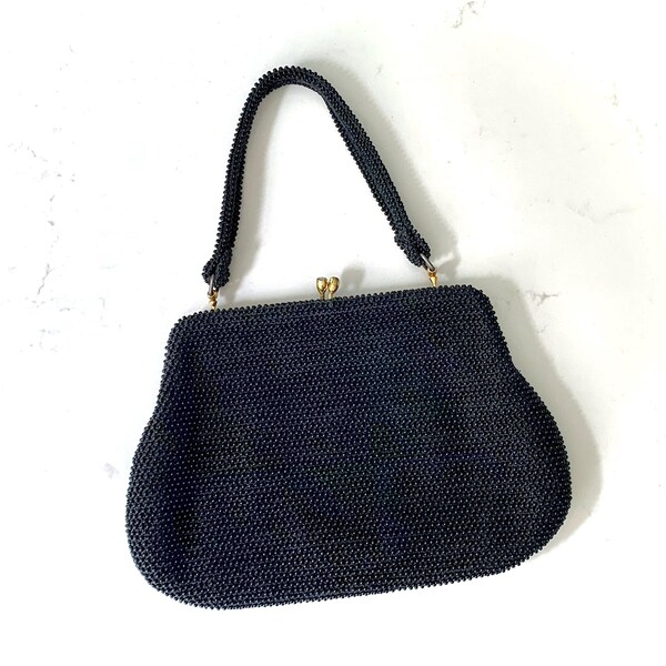 Vintage 1960s Gold Beaded Satin Purse
