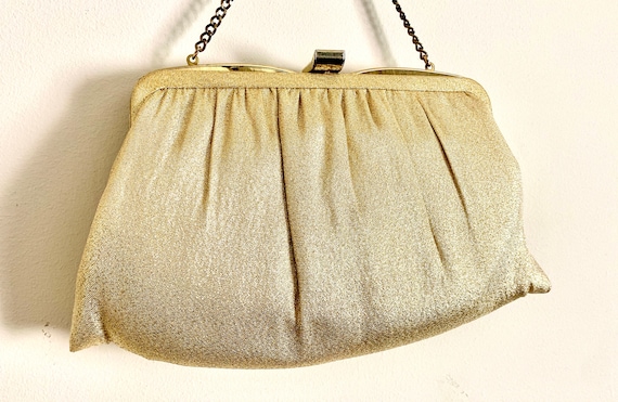 Vintage Gold Evening Bag 1960's era Gold Fabric H… - image 3