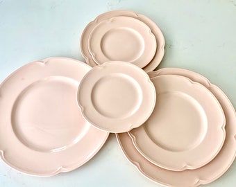 Pink Dish Set Rosedawn by Johnson Brothers Made in England Dusty Rose Color 2 Dinner Plates, 2 Salad Plates, 2 Bread & Butter Plates