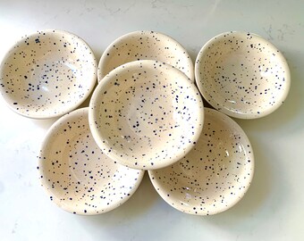 Set of 6 John Tams Bowls Speckled Blue Confetti Pattern Made in England Vintage 1980's era Ceramic Stoneware Cereal or Soup Bowls