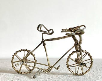 Vintage Wire Bicycle Sculpture, Small Handmade Wire Art Bike, Gift for Cyclists