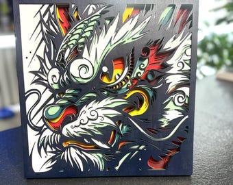Cuadro de pared con dragón de madera en capas