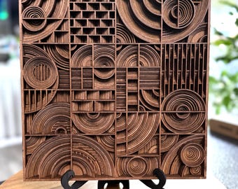 Cuadro decorativo de pared con diseño geométrico en capas de madera