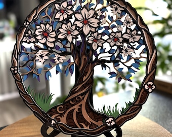 Cuadro de pared con diseño de árbol en madera en capas