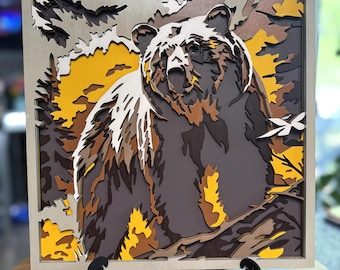 Cuadro de pared de oso de madera en capas