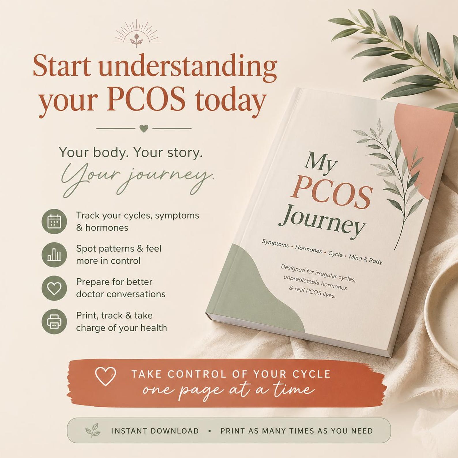 PCOS Symptom Tracker Printable PDF | Hormone & Cycle Journal for ...