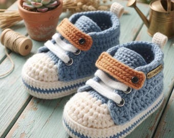 Mönster för virkade babysneakers | Enkla nybörjarstövlar (PDF-mönster)