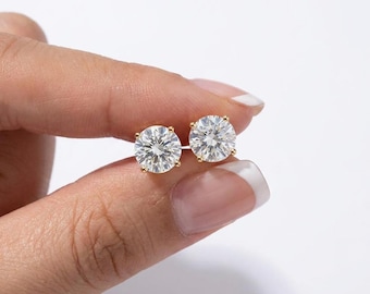 Certified VVS1 Moissanite Stud Earrings | 925 Sterling Silver & 14K Gold Stud Earrings | GRA Certified Moissanite Earrings | D Color Studs