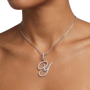 Cursive CZ Initial Necklace | Personalized Letter Necklace | 18K Gold Letter Pendant | Custom Initial Pendant | Script Letter Necklace