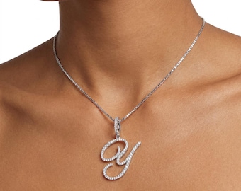 Cursive CZ Initial Necklace | Personalized Letter Necklace | 18K Gold Letter Pendant | Custom Initial Pendant | Script Letter Necklace