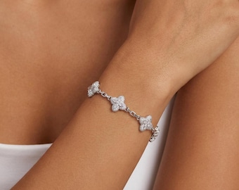 CZ Clover Bracelet | Iced Clover Bracelet | Four Leaf Clover Bracelet