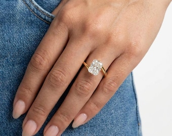 Radiant Cut Moissanite Engagement Ring | 18K Gold Curved Band Ring | Solitaire Bypass Wedding Ring | Promise Ring | Anniversary Ring