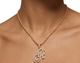Cursive Initial Necklace | 18K Gold Letter Pendant | Personalized Letter Necklace | Custom Initial Pendant | Diamond Script Letter Necklace