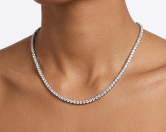 Certified VVS1 Moissanite Tennis Necklace | 925 Sterling Silver Tennis Necklace | GRA Certified Moissanite Necklace | D Color