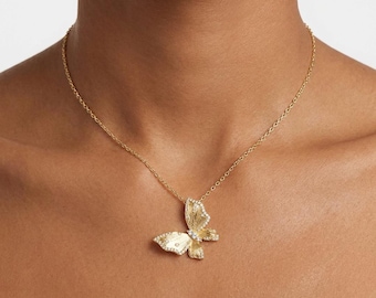 Dainty Butterfly Pendant | 10K Gold Butterfly Necklace | Minimalist Jewelry | 925 Sterling Silver Butterfly Necklace