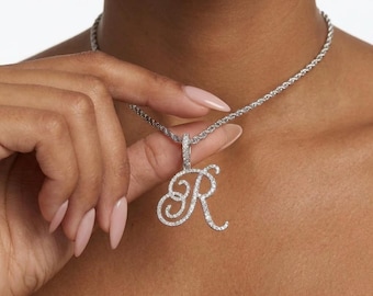 Cursive Letter Necklace | 18K Gold Initial Pendant | Personalized Letter Necklace | Custom Initial Pendant | Diamond Script Letter Necklace