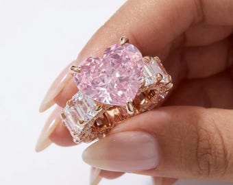 Rose Gold Heart Ring | Pink Crushed Ice Heart Ring | Radiant Cut Heart Ring | Heart Cut Promise Ring | Heart Engagement Ring