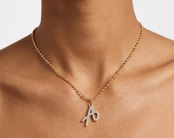 Mini Cursive Initial Necklace | 18K Gold Plated Letter Necklace | Custom Initial Pendant | Script Initial Necklace | Pave Letter Necklace