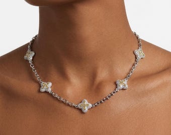 Yellow Clover Necklace | Iced Four Leaf Clover Necklace