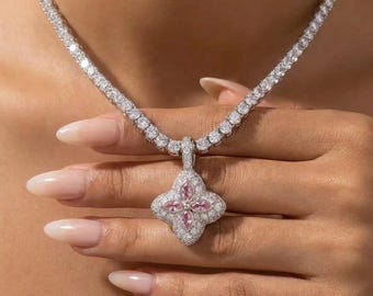 Pink Clover Necklace | 18K Gold Plated Four Leaf Clover Necklace | 4 Leaf Clover Pendant | CZ Clover Necklace