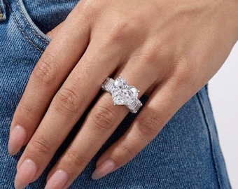 925 Sterling Silver Heart Ring | Crushed Ice Heart Ring | Radiant Cut Heart Ring | Heart Cut Promise Ring | Heart Engagement Ring