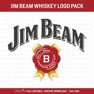 Puede incluir: Un paquete de logotipos para el whisky Jim Beam. El diseño presenta el nombre de la marca en letras negras y en negrita, con un sello estilizado en rojo y dorado. El sello incluye el texto "The Standard Since 1795".