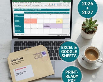 Steuertermine 2026-2027 | German Tax Deadline Calendar Freelancer | Bilingual Expat Germany Excel PDF