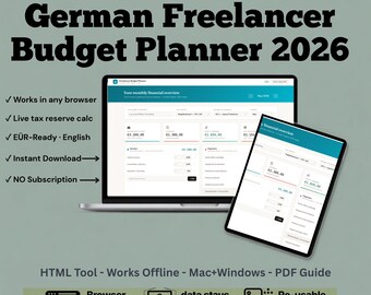 German Freelancer Budget Planner 2026 | EÜR Income & Tax Tracker | English | Instant Download