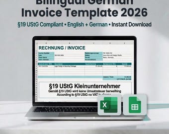 Bilingual German Invoice Template Excel 2026: §19 UStG Kleinunternehmer