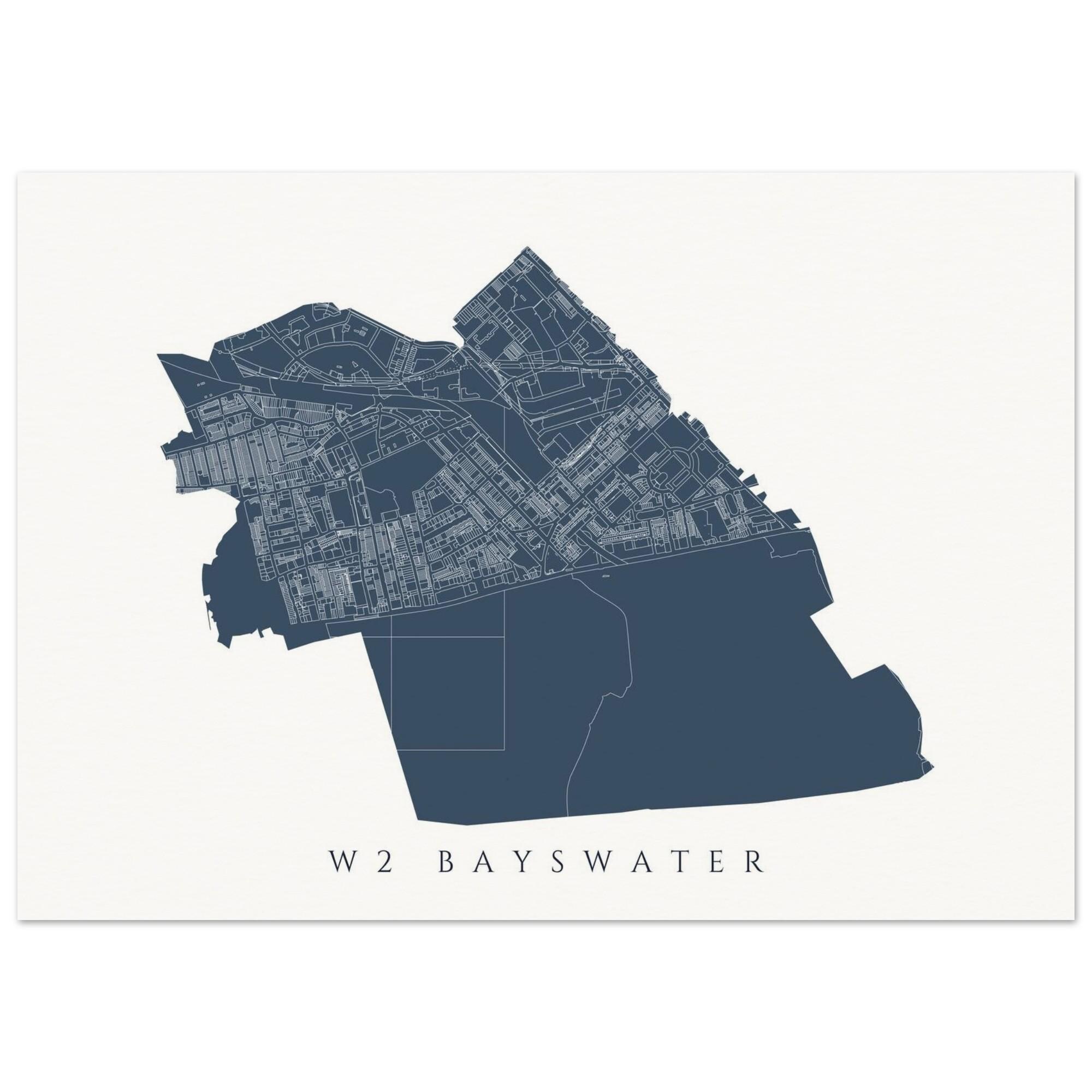 W2 Bayswater London Map | Gallery Framed or Fine Art Print | Cadastral ...