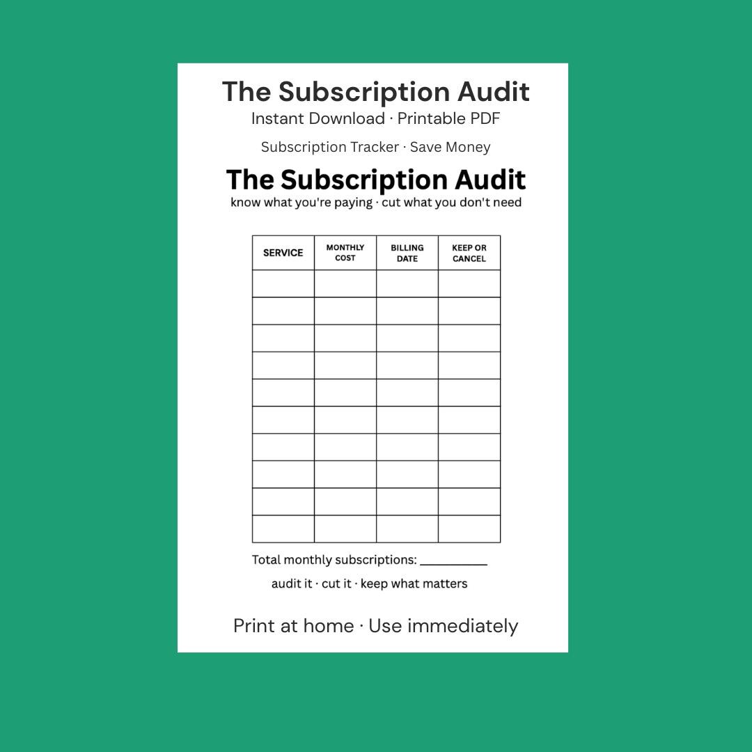 Subscription Tracker Printable PDF, Monthly Subscription Audit ...