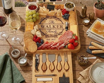Personalized Bamboo Charcuterie Board Set with Bowls & Utensils