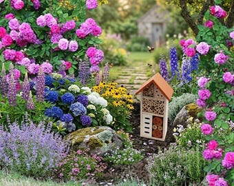 Cedar Wood Bee House | Natural Pollinator Habitat | Garden Decor