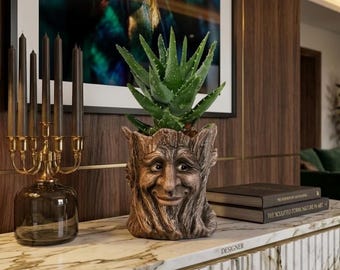 Smiling Tree Face Planter – Rustic Resin Garden Pot