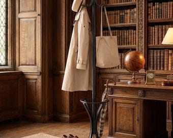 Solid Wood Coat Rack – Freestanding Hat Stand with Rotating Hooks & Umbrella Holder