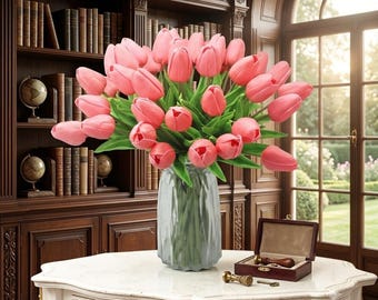 Real Touch Faux Tulip Stems | Lifelike Spring Floral Arrangement | Elegant Wedding Centerpiece Decor
