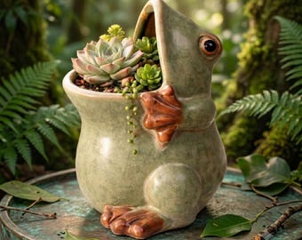 Ceramic Frog Planter Pot | Cute Succulent & Bonsai Holder | Indoor Garden Decor