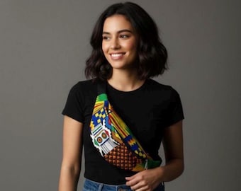 Pochete artesanal em Ankara, bolsa transversal com estampa africana em cera.