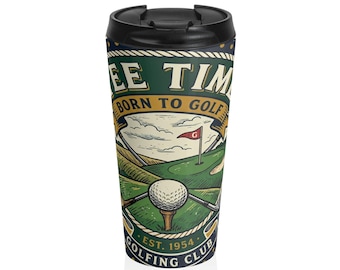 Tasse de voyage de golf Tee Time, insigne de golf vintage, tasse à café, isolé en acier inoxydable, cadeau de fête des pères pour papa golfeur