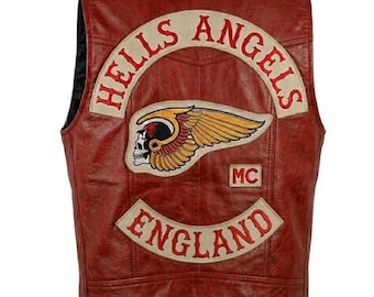 Colete novo em couro bovino 100% com caveira bordada dos Hells Angels da Inglaterra.