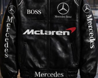 マクラーレンの新作ブラックレーシングレザージャケット（ロゴパッチ付き） – 牛革100%