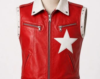 Terry Bogard Cosplay Red Leather 100% cowhide leather vest